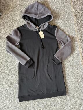 Hem & Thread Black & Gray Women's Long Sleeve Faux Fur Lined Hoodie Tunic Size S